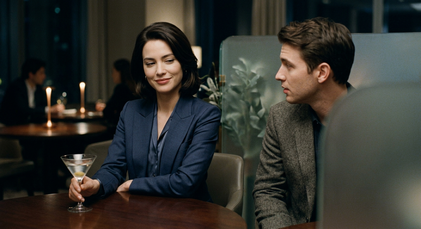 Imagem conceitual de uma mulher se distanciando sutilmente de um homem, simbolizando as estratégias do eBook Afastamento Emocional para gerar interesse e compromisso em relacionamentos, com foco na perspectiva de uma mulher experiente.