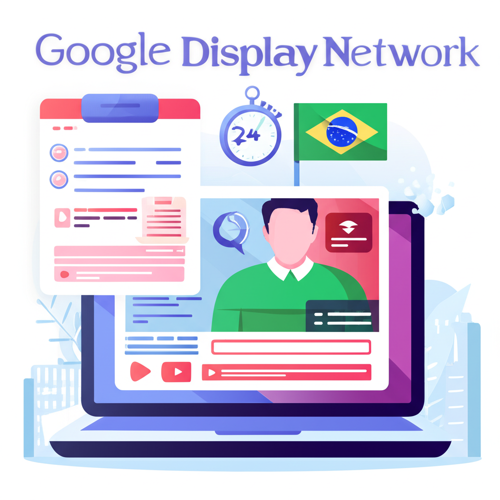 Ilustração de um afiliado usando Google Display Ads com pre‑sell, destacando rapidez de resultados em 24 horas.