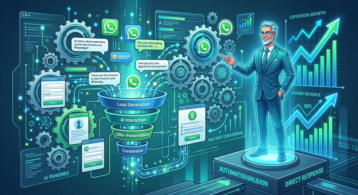 Imagem conceitual do Mentor Borges Máquina de Vendas, mostrando automação de vendas via WhatsApp, funis de alta conversão e gráficos de crescimento financeiro.