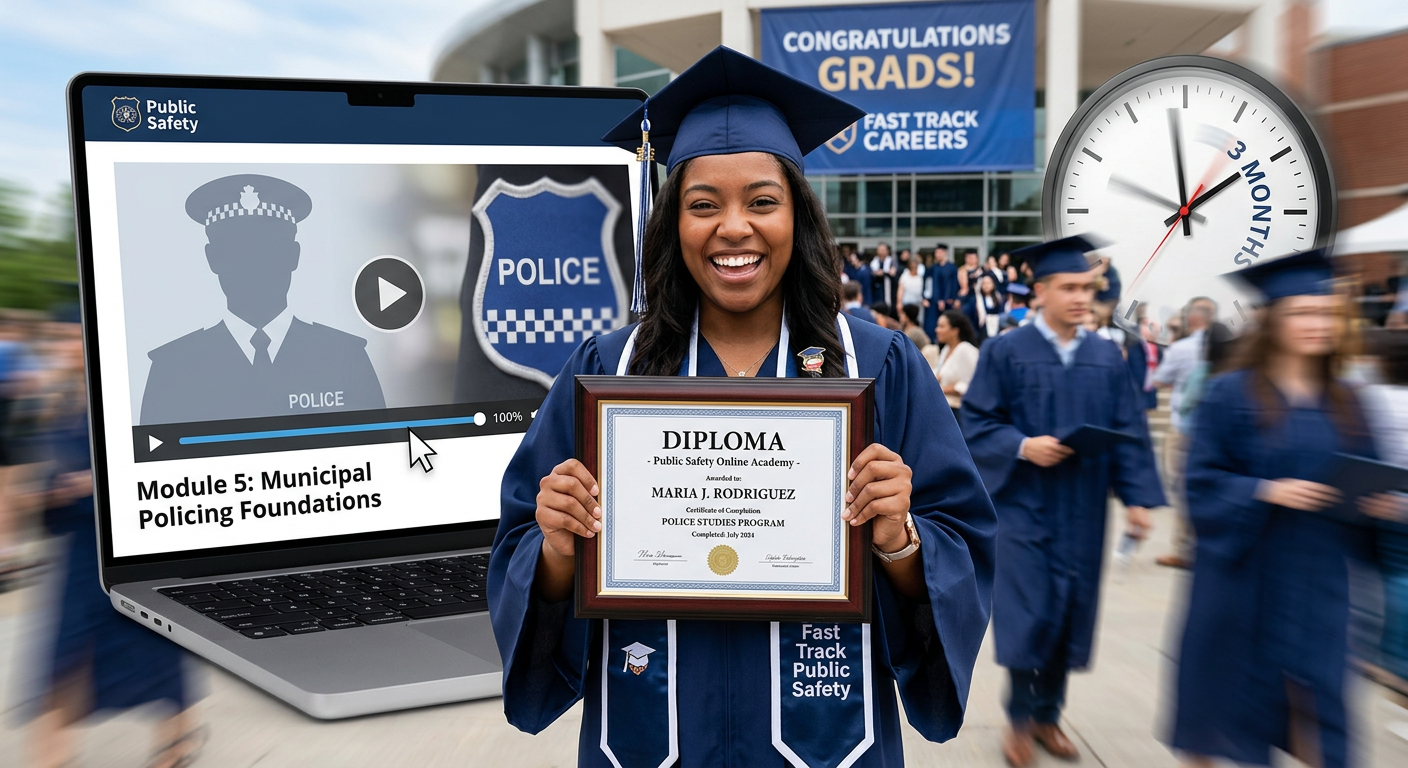 Estudante feliz segurando certificado do Curso Sequencial Instituto Óliver, simbolizando conquista rápida de nível superior para concursos policiais (PM, PC) via ensino EAD.