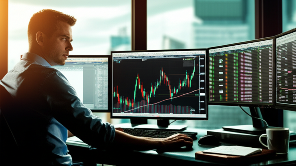 Hermann Greb analisando gráficos de ações em seu escritório de trading