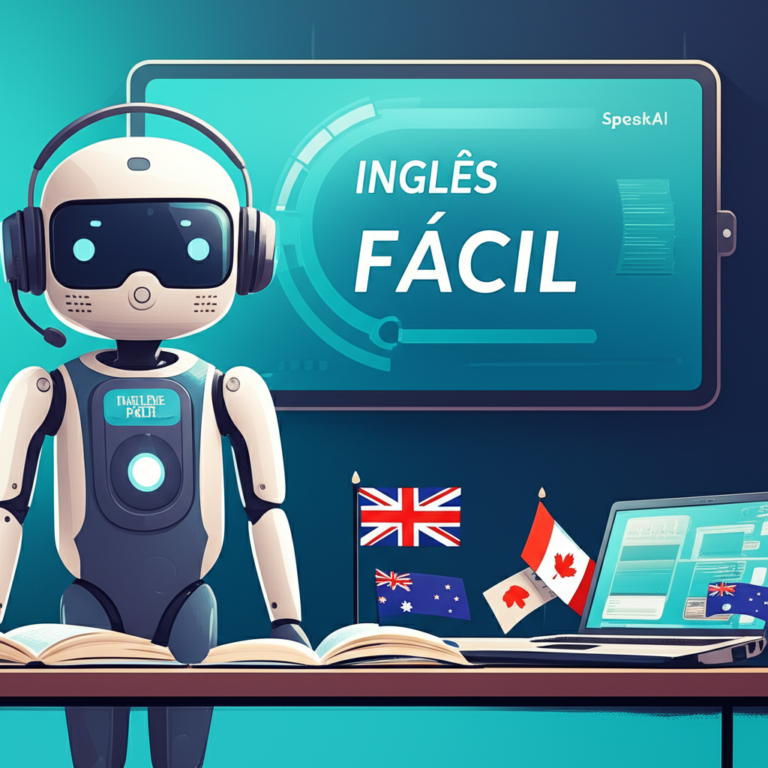 Avatar SpeakAI ensinando inglês rapidamente em uma sala de aula digital moderna.