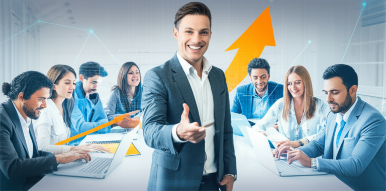 Victor Damásio com grupo de empreendedores engajados em ambiente digital, simbolizando o programa Comece o Ano Forte 2026 e sucesso no marketing digital.