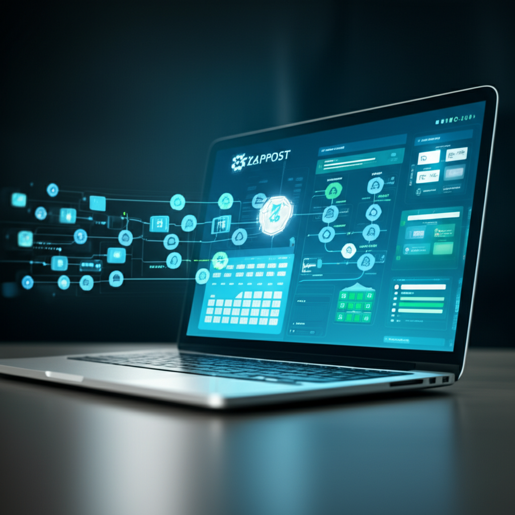 Tela do ZAPPOST mostrando calendário de posts diários e fluxos de automação de conteúdo.