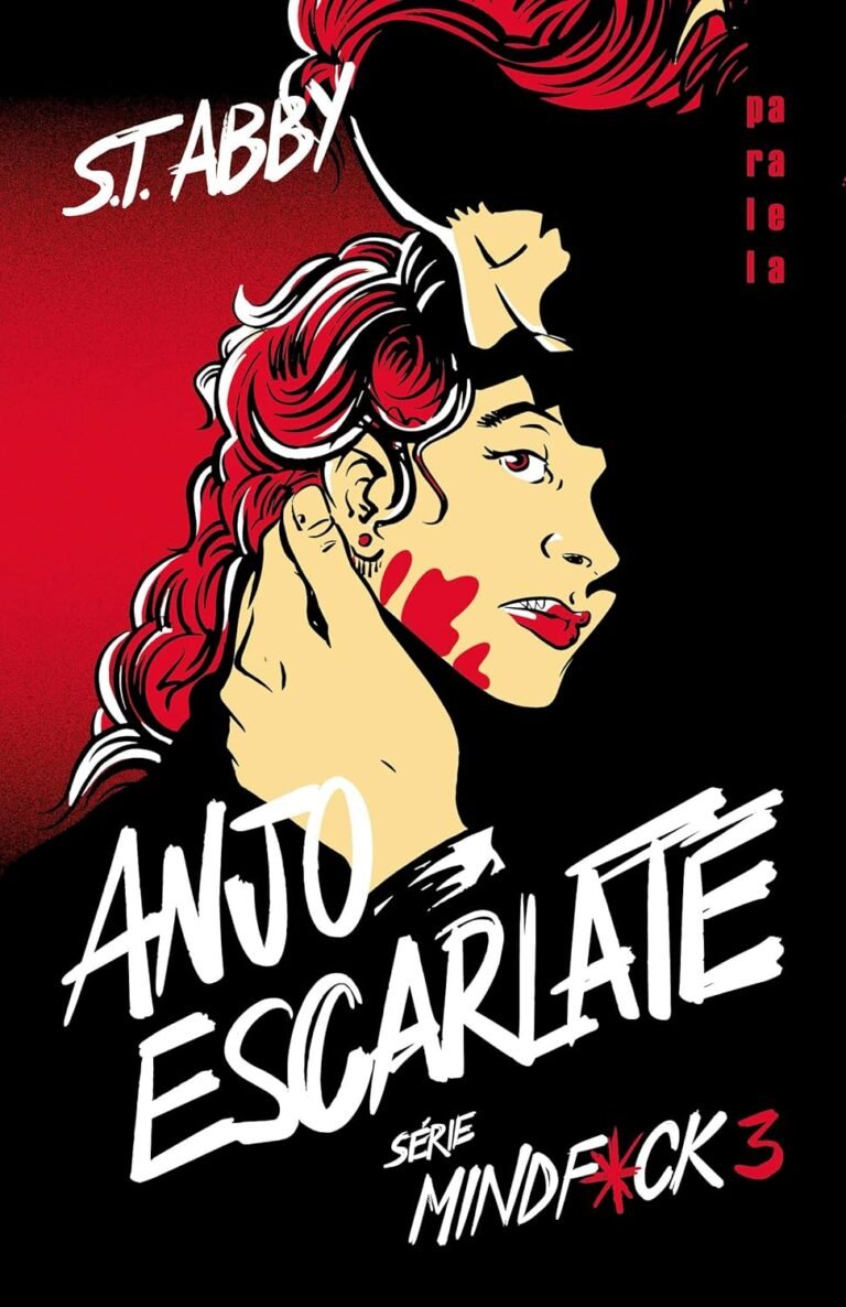 Capa do livro Anjo Escarlate, 3º volume da série Mindf*ck, ilustrada por Gustavo Magalhães, publicado pela Editora Paralela em 2026.
