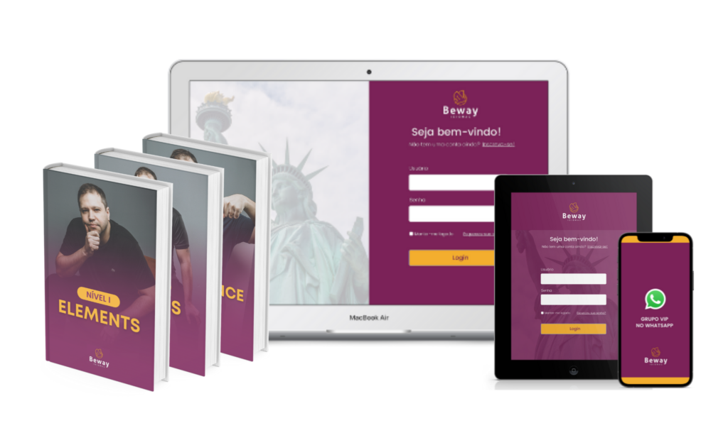 Professor Jonas teaching English with Beway 2.0, students using digital platform, 3‑level methodology, career growth visuals